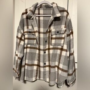 Source Unknown Gray and Brown Plaid Jacket/Shacket